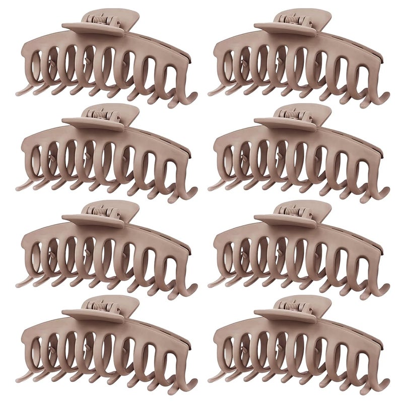 TOCESS Hair Claw Clips for Women - 8PK Large Neutral Matte Jumbo Hair Clips for Thick, Thin, Long, Short, Curly Hair Girls, Big Jaw Clip Set for Daily Use(Camel Khaki) - Image 1